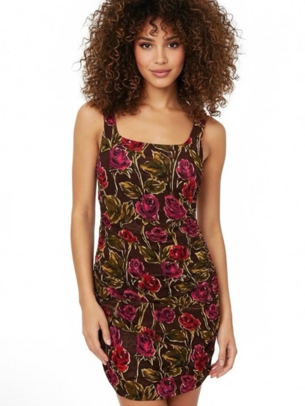 JAYGODFREY Brown Mini Dress with Pink Floral Print NWOT $159